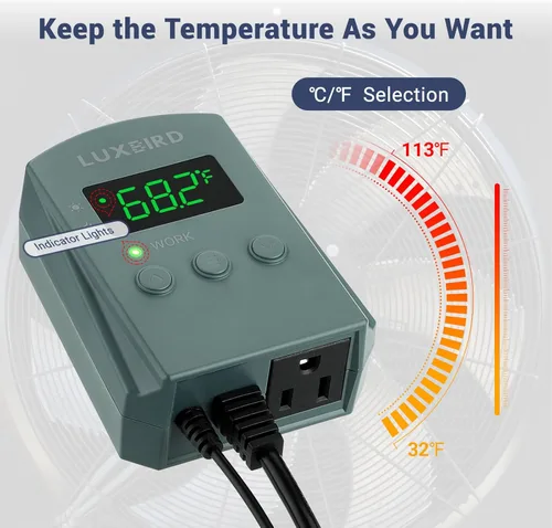 Miniatura 6 de LUXBIRD Termostato digital con termostato de calor y refrigeración de 10 A 1200 W para plántulas, reptiles y cerveza, cría, incubación, invernadero