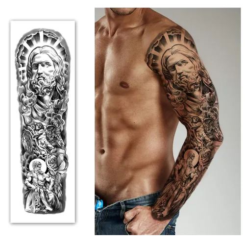 Miniatura 3 de Tatuajes temporales impermeables de brazo completo 8 hojas y tatuaje de medio brazo y hombro 8 hojas, calcomanías de tatuajes extra grandes Verde