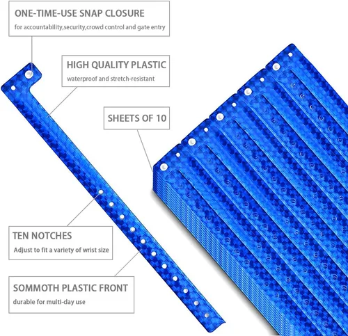 Miniatura 3 de OUCHAN Pulseras holográficas de plástico para fiestas, color azul, paquete de 500 pulseras de vinilo para eventos, clubes, reuniones de música