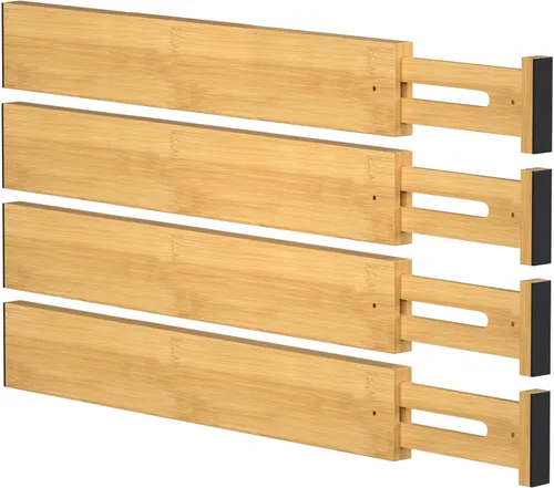 Separadores de cajones de bambú, organizador de cajones de cocina ajustable de 17 a 22 pulgadas para ropa, paquete de 4 separadores de organización