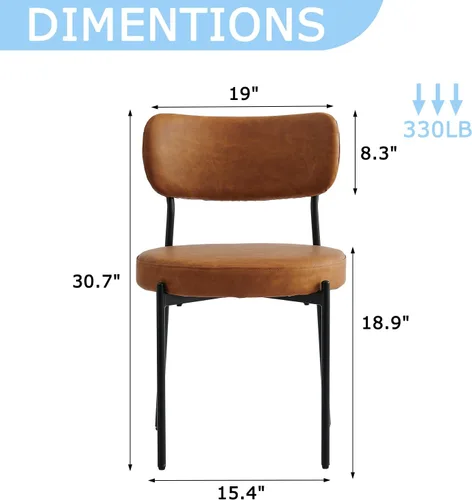 Miniatura 3 de Juego de 6 sillas de comedor marrones con respaldo curvo, sillas de comedor de cuero con asiento de cojín suave de poliuretano y patas de metal