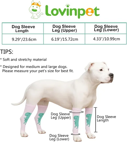 Miniatura 2 de LovinPet Paquete de 4 rodilleras para perro, calentadores de piernas estilo dinosaurio para perros medianos y grandes, elásticos en 4 direcciones