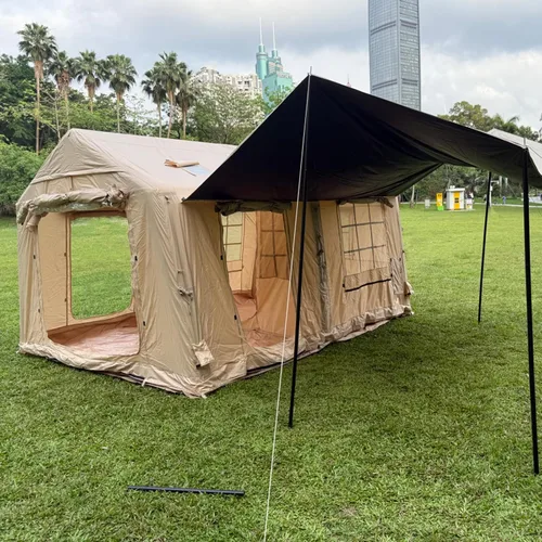 Miniatura 13 de Tienda de campaña inflable grande de lujo con conector de estufa y puerto de CA, 4 a 12 personas, casa de lona glamping de 4 estaciones, tienda