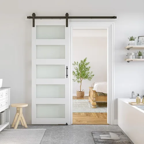 Miniatura 18 de SMARTSTANDARD Puerta de granero de vidrio de 36 x 84 pulgadas con kit de herramientas de 6.6 pies incluido, vidrio de 5 paneles, requiere montaje