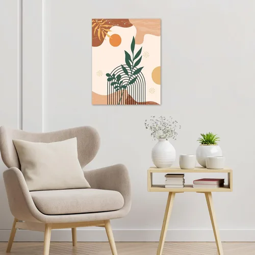 Miniatura 4 de MEECI Arte de pared minimalista bohemio de mediados de siglo, planta moderna con hojas verdes y doradas, lienzo botánico, arte de pared, pintura