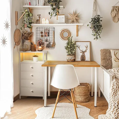 Miniatura 3 de BOLUO Cómoda alta con cajones, mesita de noche blanca con estación de carga y luz LED, cómoda pequeña de 4 cajones en blanco para dormitorio
