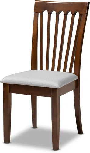 Miniatura 4 de Baxton Studio Silla de comedor Minette - Tapizado de tela gris, juego de madera con acabado marrón nogal Gris/marrón nogal