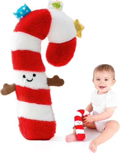 Jollybaby My Baby First Christmas Toys Bastón de Caramelo con Sonajero para 0-6-12-18 Meses, Juguete para Asiento de Auto Cochecito Cuna, Rellenos
