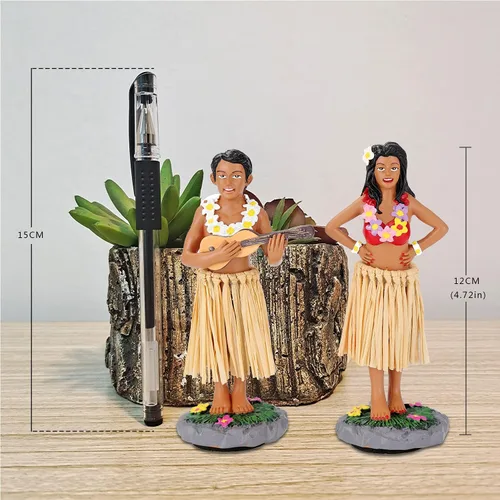Miniatura 2 de Hula - Figura de tablero de instrumentos de pareja para niñas y niños, 4.72 pulgadas de alto, color de pareja, patrón floral, tema cultural