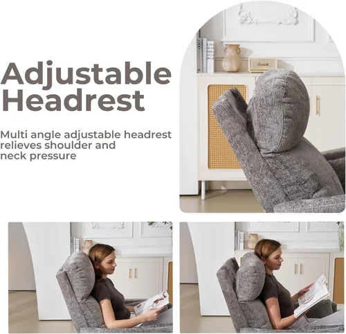 Miniatura 5 de Sillón reclinable mecedor giratorio de gran tamaño con masaje y calor, sillón reclinable giratorio para guardería con reposacabezas ajustable, silla