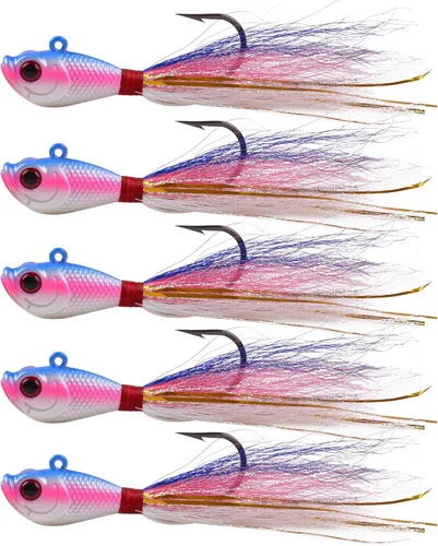 Miniatura 10 de Bucktail Jigs - Señuelo de agua salada para platija de bajo, 5 piezas de cola de cubo para cabello de cola de cubo, anzuelos de cola de cubo