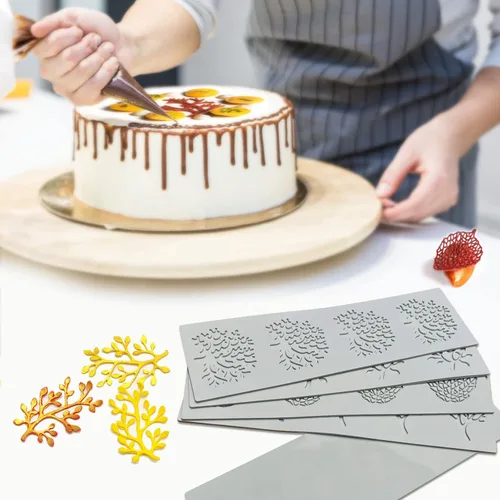 Miniatura 6 de 5 piezas de moldes de hojas de silicona para hornear fondant, moldes de tuile, moldes de coral huecos 3D de rama de coral, moldes de hoja de encaje