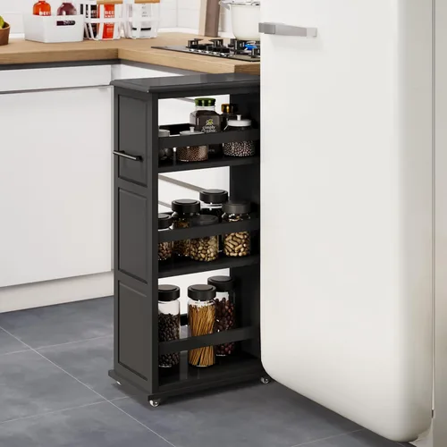 Lavish Home Carrito de almacenamiento delgado de 3 niveles, carrito rodante estrecho de 16.7 x 9 pulgadas con asa y ruedas para baño, lavandería y