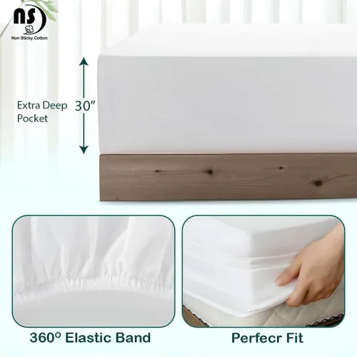 Miniatura 4 de NON Sticky cotton - Juego de sábanas de 4 piezas de algodón egipcio de alta calidad, de bolsillo profundo, ropa de cama suave y transpirable