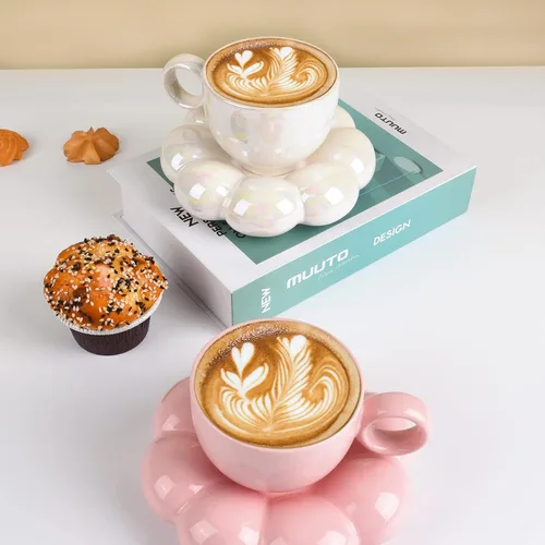 Miniatura 4 de Koythin Taza de Café de Cerámica con Juego de Platillo, Taza Creativa y Bonita con Posavasos de Girasol para Oficina y Hogar, 6.5 oz/200 ml para Té