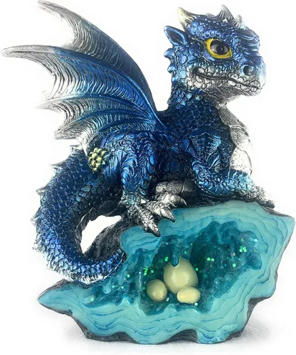 Miniatura 9 de Ain't It Nice Estatua de Dragón Medieval Dragón Bebé con Nido de Huevo de Cristal Figura Decorativa Geoda Cueva de Cristal Brillante Figura de C