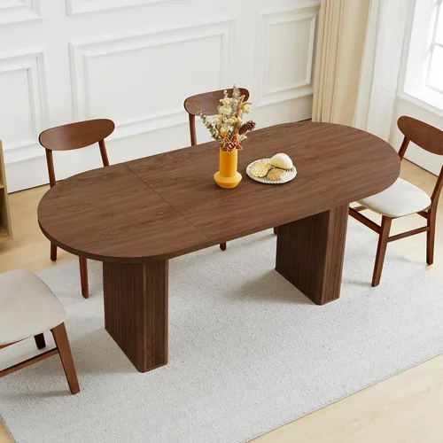 Miniatura 16 de weselon Mesa de comedor extensible de 42 a 105 pulgadas para 4 a 12, mesa de comedor ovalada expandible con base de pedestal estriada y pata