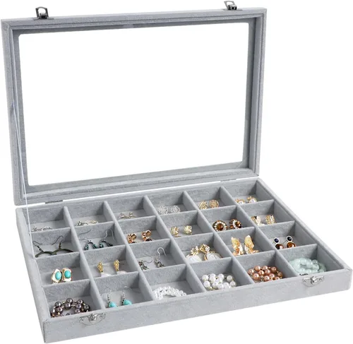 Miniatura 39 de Wuligirl - Joyero organizador de terciopelo para aretes, collares y pulseras con tapa transparente de exhibición, almacenamiento de joyas