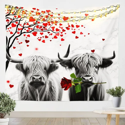 Miniatura 10 de Tapiz femenino de flores de rosas rojas, tapiz de pared para el día de San Valentín, decoración de habitación de niñas y mujeres, cielo estrellado