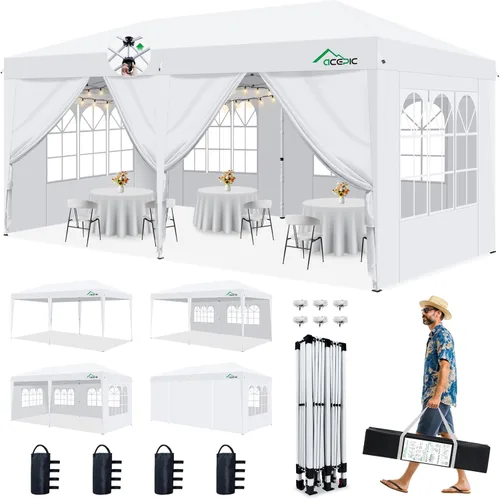 Miniatura 12 de Acepic Tienda de Campaña Desplegable de 8x8, Parte Superior con Revestimiento Plateado 300D, Tienda de Campaña Desplegable Instantánea Refugio
