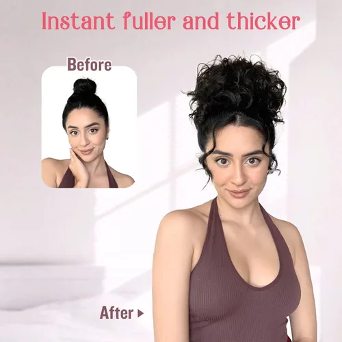 Miniatura 4 de HOOJIH - Moño rizado, pieza de cabello para moño desordenado con cordón elástico, extensión de moño grande y completo, extensión de cabello Rojo