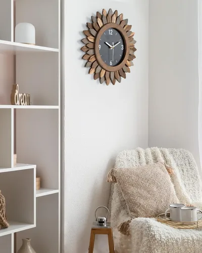 Miniatura 8 de Honiway Reloj de pared a pilas de 12 pulgadas, de madera rústica, bohemio, con diseño sunburst, reloj de pared decorativo silencioso sin tictac