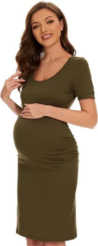 Miniatura 3 de KUNINDOME Vestidos de maternidad para uso diario, fotografía de baby shower, vestidos sin mangas de manga corta, fruncido lateral