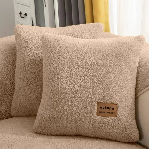 Miniatura 21 de vctops Paquete de 2 fundas de cojín decorativo de forro polar Sherpa de doble cara para sofá, cama y sillón, fundas de cojín de felpa suave y Azul