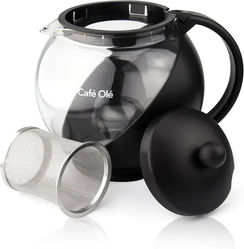 Miniatura 2 de Café Ole - Tetera redonda con hojas sueltas, para uso diario, tetera de cristal, color negro, 40.6 fl oz