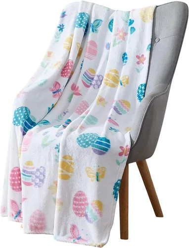 Miniatura 38 de Manta de forro polar suave para primavera de niñas y niños: bebés, pollitos, pájaros, flores en suave y acogedor amarillo, verde, rosa sobre fondo