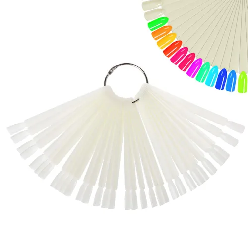Miniatura 10 de 50 barras de muestra de uñas con anillo y puntas numeradas, pantalla transparente en forma de abanico para práctica de esmalte de uñas