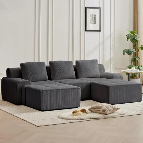 Miniatura 15 de Modular Sectional Sofa with Movable Ottoman, 1 Seat Deep Seat Couch with 1 Pillow, Comfy Cloud Sectional Sofa for Living Room, Bedroom and Apartment