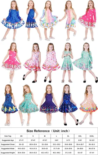 Miniatura 8 de LaBeca Vestidos de Niñas Sin Mangas de Manga Larga para Niñas Pequeñas y Grandes Unicornio Sirena Vestidos Casuales