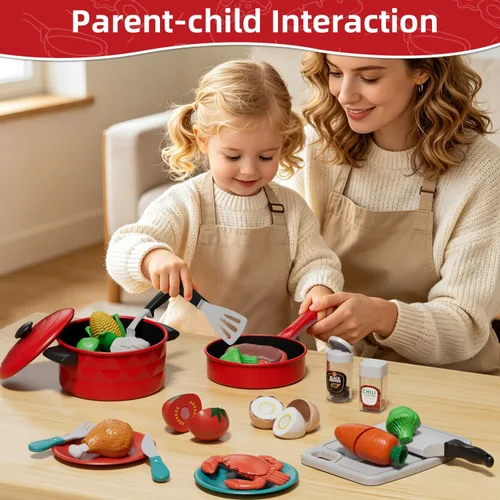 Miniatura 6 de Lehoo Castle Accesorios de Cocina de Juguete, Juegos de Ollas y Sartenes para Cocina de Niños, Juegos de Comida de Juguete para Niños, Set de Cocina