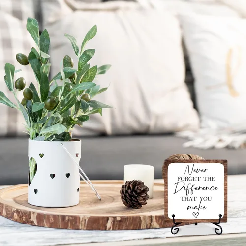 Miniatura 5 de Decoración inspiradora de madera de 4 pulgadas con 1 soporte de metal, decoración de escritorio motivacional rústica para el hogar, oficina, Nunca