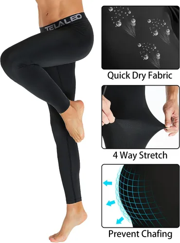 Miniatura 5 de TELALEO Paquete de 6, 5 o 4 pantalones de compresión para hombre, mallas deportivas, de rendimiento atlético, capa base, entrenamiento, correr