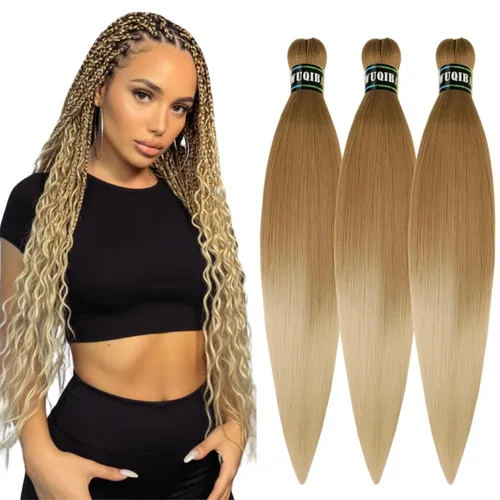 Miniatura 68 de Cabello trenzado verde azulado preestirado, hipoalergénico, sintético, color azul aguamarina, para trenzas y giros, extensiones de cabello largo