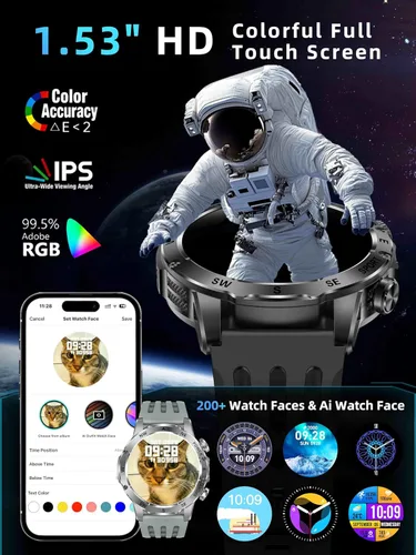 Miniatura 6 de KPEP Military Watch with 2 Bands (Answer/Make Call), 123+ Sport Modes, IP68 Waterproof Running Watch with Stress/SpO2/Heart Rate Monitor for Android