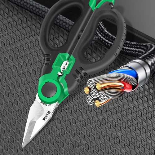 Miniatura 7 de LAOA Tijeras de electricista de acero inoxidable dentadas de 6 pulgadas con dientes antideslizantes fuertes ranuras de alambre Tijeras y funda
