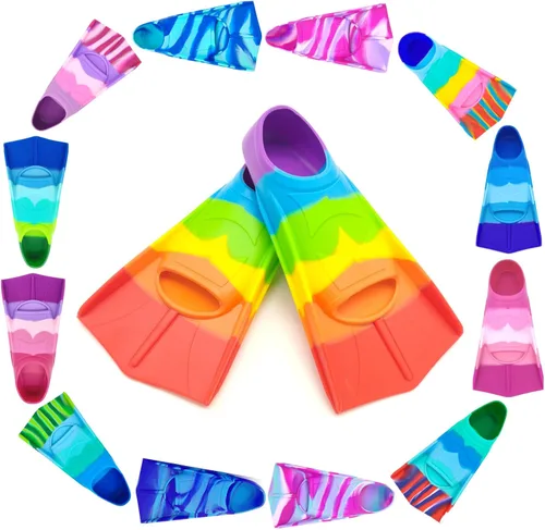 Miniatura 25 de Swimming Training Fins,Kids Swim Fins,Comfortable Swimming Flippers Suitable for Children,Beginners,Girls,Boys,Adults BB-arco iris colorido
