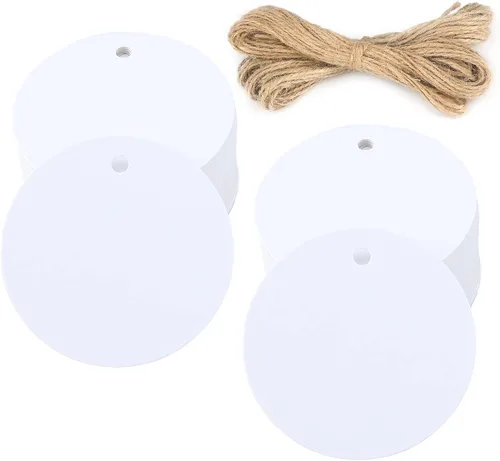 Miniatura 11 de G2PLUS 100 etiquetas de regalo de papel kraft con cuerda, etiquetas de papel redondas de 2.2 pulgadas, etiquetas colgantes en blanco, etiquetas