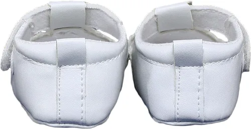 Miniatura 4 de Little Things Mean A Lot Baby Girls All White Faux Leather Zapato de cuna Mary Jane con acentos de perforación