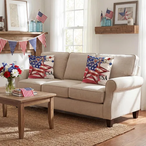 Miniatura 5 de FUTBU Juego de 2 fundas de almohada del 4 de julio de 16 x 16 pulgadas, decoración patriótica de estrellas americanas para decoración al aire libre