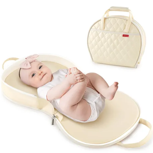 Cambiador de pañales de cuero impermeable portátil compacto para bolsa de pañales de viaje, fácil de limpiar, bebé recién nacido, beige