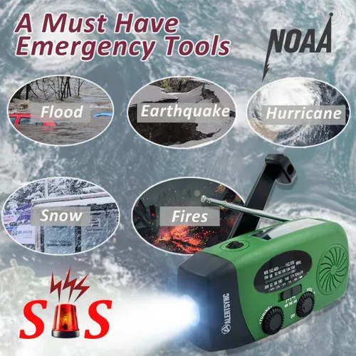 Miniatura 6 de Radio de emergencia meteorológica NOAA de 5000 mAh con carga solar, radio de cuerda de manivela AM FM, alarma SOS, linterna LED con conector