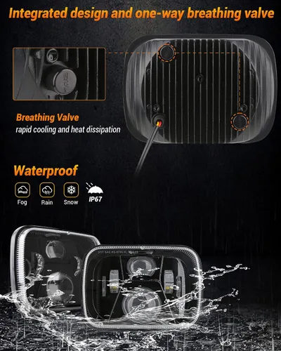 Miniatura 6 de Faros delanteros LED H6054 de 5 x 7, 7 x 6, 110 W, 8400 lm, faros delanteros de haz sellado alto y bajo, DOT antideslumbrante, compatibles con Jeep