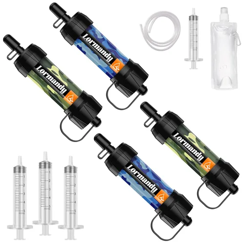 Miniatura 14 de Paquete de 5 filtros de agua con pajilla, kit de equipo de supervivencia para campamento y senderismo al aire libre, para uso familiar, popotes de 5