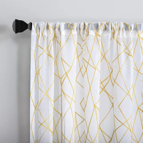Miniatura 2 de No. 918 Petra Geometric Embroidery Semi-Sheer Rod Pocket Curtain Panel, Gray, 50" W x 96" L (1 Panel)