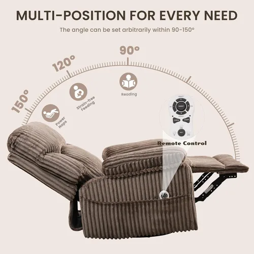 Miniatura 7 de GRAINELL - Silla reclinable giratoria con masaje y calor, puerto de carga USB, reclinable eléctrico de posición infinita, mecedoras eléctricas