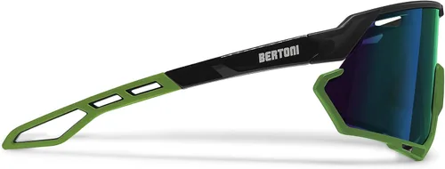 Miniatura 3 de Bertoni Gafas de sol deportivas para ciclismo MTB Running para hombres y mujeres en TR90 lente ancha antivaho mod. ALPHA NUEVO Negro brillante/verde